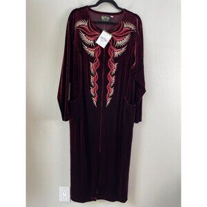 NEW Bob Mackie Wearable Art Plus 1X Burgundy Velvet Robe House Dress Embroidered